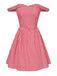 She slips into this Red 1950s Plaid Off-Shoulder Swing Dress and suddenly it's a 1950s daydream