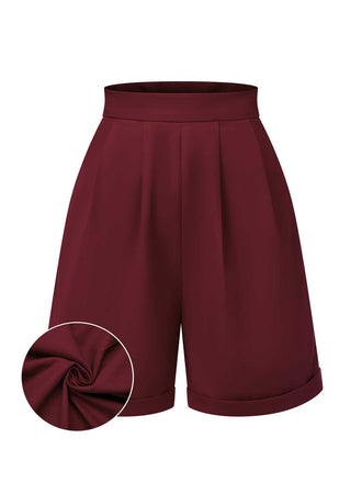 Red 1950s Pleated Turn Over Shorts: timeless style reimagined