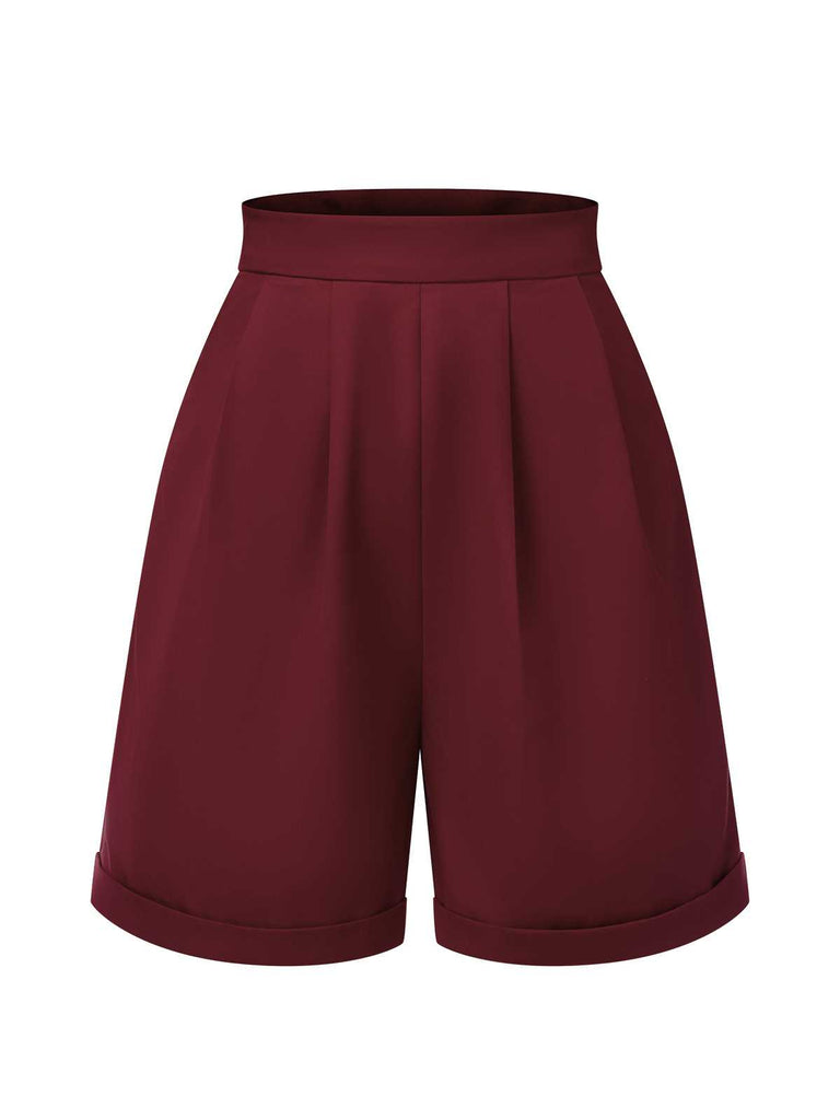 Red 1950s Pleated Turn Over Shorts — vintage elegance for the modern woman