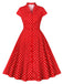 Red 1950s Polka Dot Buttoned Lapel Dress, vintage dress, retro fashion, rockabilly, pin-up fashion - perfect for women who love vintage and retro fashion
