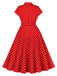 Red 1950s Polka Dot Buttoned Lapel Dress, vintage dress, retro fashion, rockabilly, pin-up fashion - perfect for women who love vintage and retro fashion