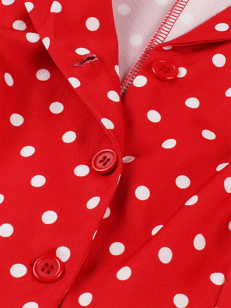 Red 1950s Polka Dot Buttoned Lapel Dress, vintage dress, retro fashion, rockabilly, pin-up fashion - perfect for women who love vintage and retro fashion