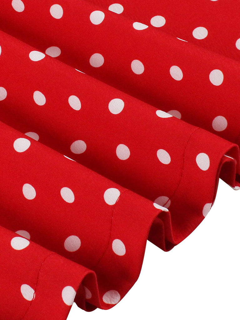 Red 1950s Polka Dot Buttoned Lapel Dress, vintage dress, retro fashion, rockabilly, pin-up fashion - perfect for women who love vintage and retro fashion