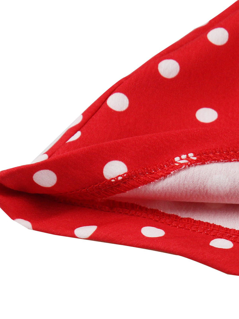 Red 1950s Polka Dot Buttoned Lapel Dress, vintage dress, retro fashion, rockabilly, pin-up fashion - perfect for women who love vintage and retro fashion