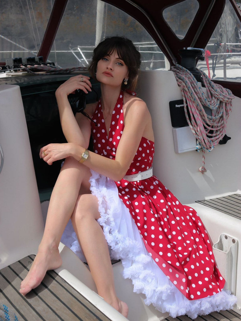 Red 1950s Polka Dot Halter Dress | Retro Stage Red 1950s Polka Dot Halter Dress | Retro Stage