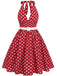 She slips into this Red 1950s Polka Dot Halter Dress and suddenly it's a 1950s daydream