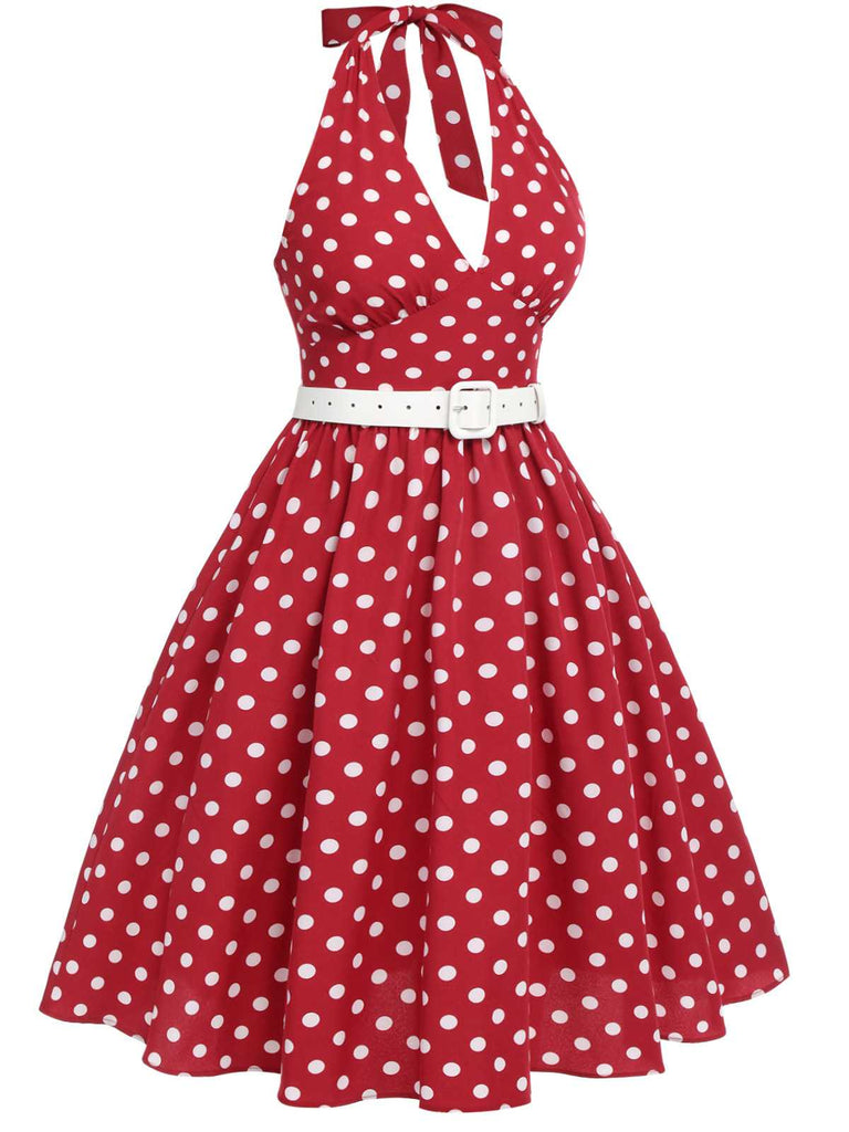 Red 1950s Polka Dot Halter Dress: where 1950s romance meets her modern spirit