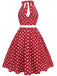 This Red 1950s Polka Dot Halter Dress wraps her in 1950s elegance, one twirl at a time