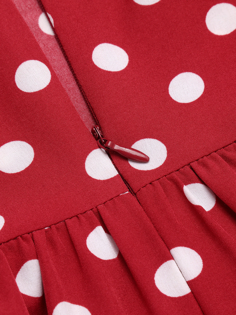 She slips into this Red 1950s Polka Dot Halter Dress and suddenly it's a 1950s daydream