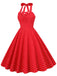 Red 1950s Polka Dot Halter Swing Dress: where 1950s romance meets her modern spirit