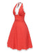 This Red 1950s Polka Dots Pleated Lace Halter Dress wraps her in 1950s elegance, one twirl at a time
