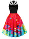 Red 1950s Psychedelic Painting Prints Halter Dress - vintage dress, retro fashion, rockabilly