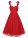 She slips into this Red 1950s Shoulder Straps Lace Swing Dress and suddenly it's a 1950s daydream