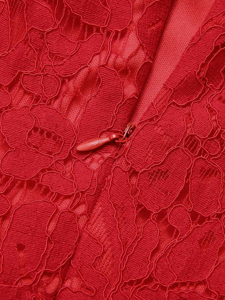 Red 1950s Shoulder Straps Lace Swing Dress, vintage dress, retro fashion, rockabilly, pin-up fashion - perfect for women who love vintage and retro fashion