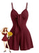 Red 1950s Solid Bow Spaghetti Strap Textured Romper - vintage romper, retro jumpsuit for vintage lovers