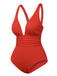 Red 1950s Solid Deep V One-Piece Swimsuit, vintage swimsuit, pin-up swimwear - perfect for women who love vintage and retro fashion