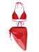Red 1950s Solid Halter Bikini Set & Cover-Up, vintage swimsuit, pin-up swimwear - perfect for women who love vintage and retro fashion