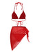 Red 1950s Solid Halter Bikini Set & Cover-Up, vintage swimsuit, pin-up swimwear - perfect for women who love vintage and retro fashion