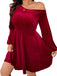 She slips into this Red 1950s Solid One-Shoulder Velvet Dress and suddenly it's a 1950s daydream