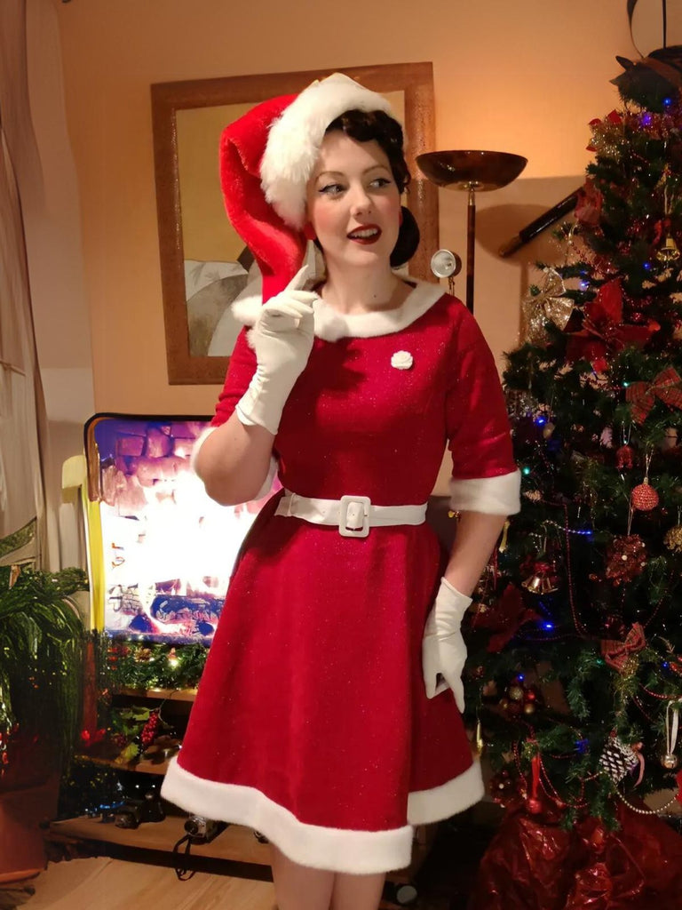 Red 1950s Solid Plush Christmas Dress | Retro Stage Red 1950s Solid Plush Christmas Dress | Retro Stage