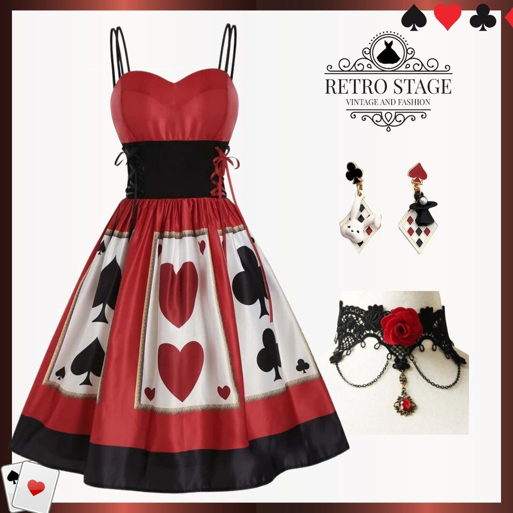 Red 1950s Strap Poker Costume Dress | Retro Stage Red 1950s Strap Poker Costume Dress | Retro Stage