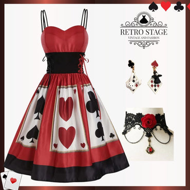 Red 1950s Strap Poker Costume Dress, vintage dress, retro fashion, rockabilly, pin-up fashion - perfect for women who love vintage and retro fashion