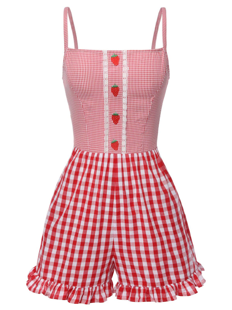 Red 1950s Strawberry Plaid Suspender Romper: timeless 1950s elegance she makes her own