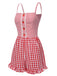 This Red 1950s Strawberry Plaid Suspender Romper whispers 1950s secrets to those who notice