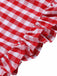 She finds her 1950s story in this Red 1950s Strawberry Plaid Suspender Romper