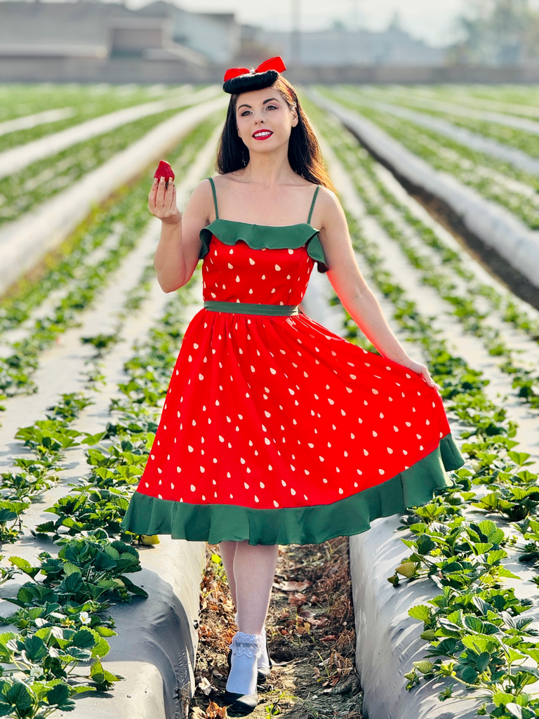 Red 1950s Strawberry Ruffle Belt Dress: where 1950s romance meets her modern spirit