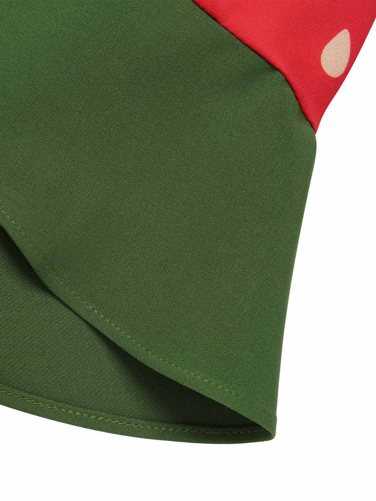 She slips into this Red 1950s Strawberry Ruffle Belt Dress and suddenly it's a 1950s daydream