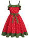 She slips into this Red 1950s Strawberry Ruffle Belt Dress and suddenly it's a 1950s daydream