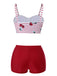 Red 1950s Striped Cherry Strap Swimsuit, vintage swimsuit, pin-up swimwear - perfect for women who love vintage and retro fashion