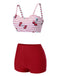 Red 1950s Striped Cherry Strap Swimsuit, vintage swimsuit, pin-up swimwear - perfect for women who love vintage and retro fashion