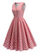Red 1950s V-Neck Gingham Plaid Dress - vintage dress, retro fashion, rockabilly