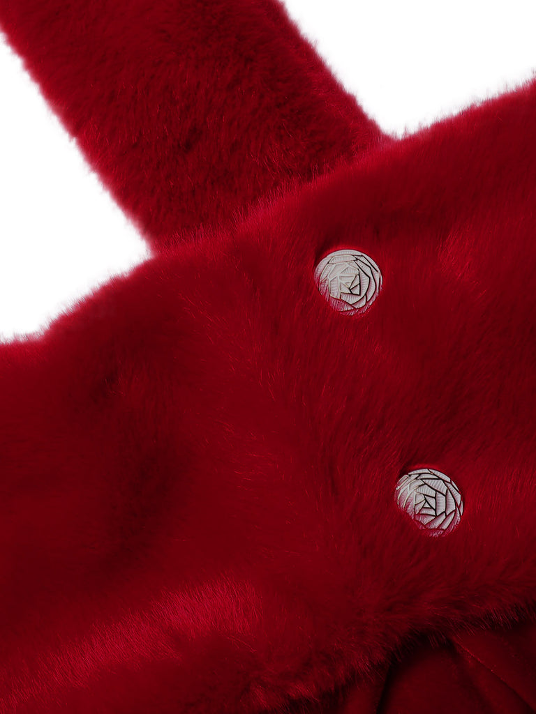 This Red 1950s Velvet Off Shoulder Button Jumpsuit whispers 1950s secrets to those who notice