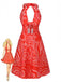 Red 1960s Abstract Print Cutout Twist Halter Dress - vintage dress, retro fashion, elegant red