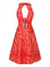 Red 1960s Abstract Print Cutout Twist Halter Dress - vintage dress, retro fashion, elegant red