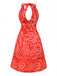 Red 1960s Abstract Print Cutout Twist Halter Dress - vintage dress, retro fashion, elegant red
