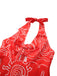 Red 1960s Abstract Print Cutout Twist Halter Dress - vintage dress, retro fashion, elegant red