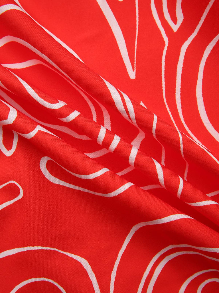 Red 1960s Abstract Print Cutout Twist Halter Dress - vintage dress, retro fashion, elegant red