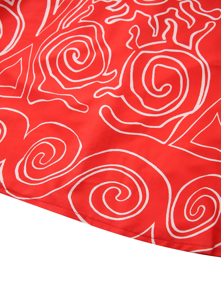 Red 1960s Abstract Print Cutout Twist Halter Dress - vintage dress, retro fashion, elegant red