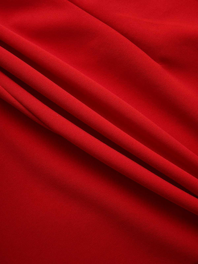 Red 1960s Bow Neck Ruffle Hem Sleeveless Dress - vintage dress, retro fashion, elegant red