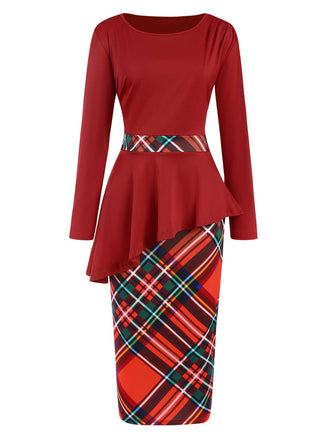 She slips into this Red 1960s Christmas Plaids Patchwork Dress and suddenly it's a 1960s daydream