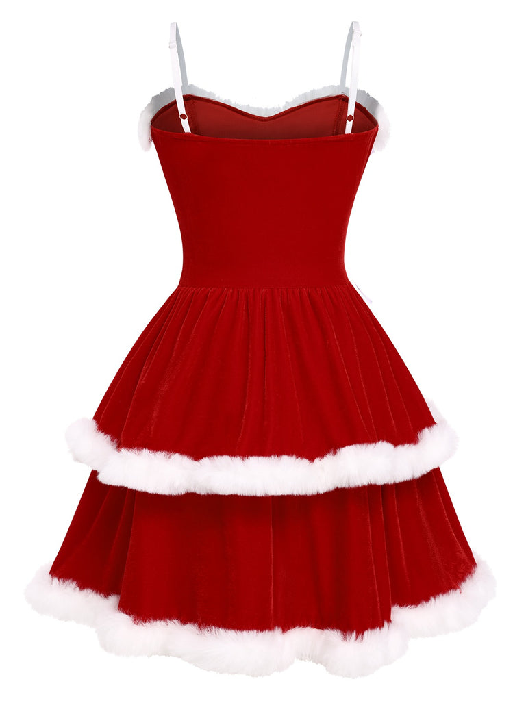 Red 1960s Christmas Velvet Double Layer Dress, vintage dress, retro fashion - perfect for women who love vintage and retro fashion
