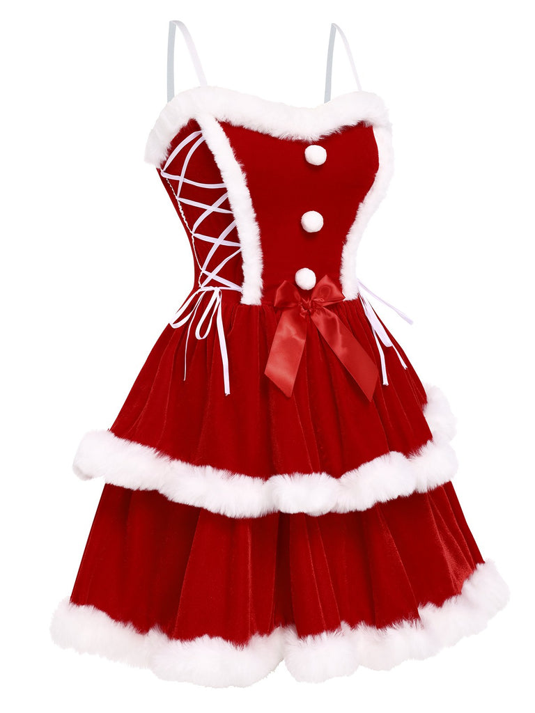 Red 1960s Christmas Velvet Double Layer Dress, vintage dress, retro fashion - perfect for women who love vintage and retro fashion