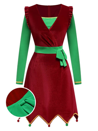 Red 1960s Christmas Wave Hem Contrast Dress, vintage dress, retro fashion - perfect for women who love vintage and retro fashion