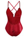 Red 1960s Deep-V Glitter 3D Floral One-Piece Swimsuit: 1960s Riviera elegance, reimagined for her