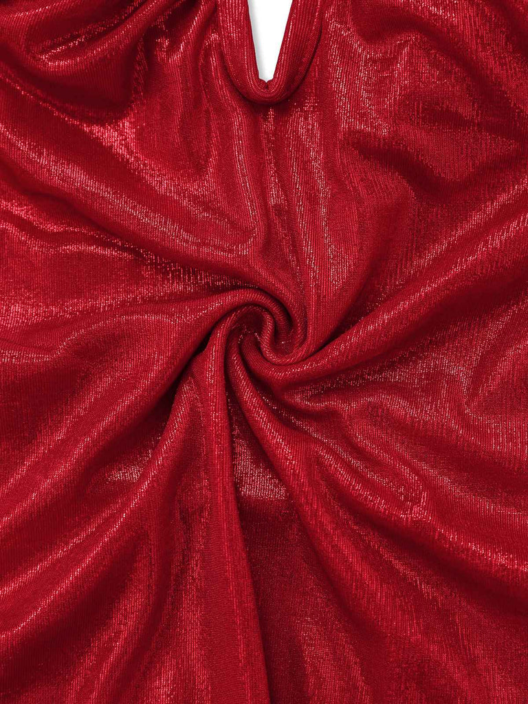 Red 1960s Deep-V Glitter 3D Floral One-Piece Swimsuit — because 1960s glamour never goes out of style