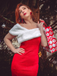 She slips into this Red 1960s Faux Fur Off-Shoulder Dress and suddenly it's a 1960s daydream